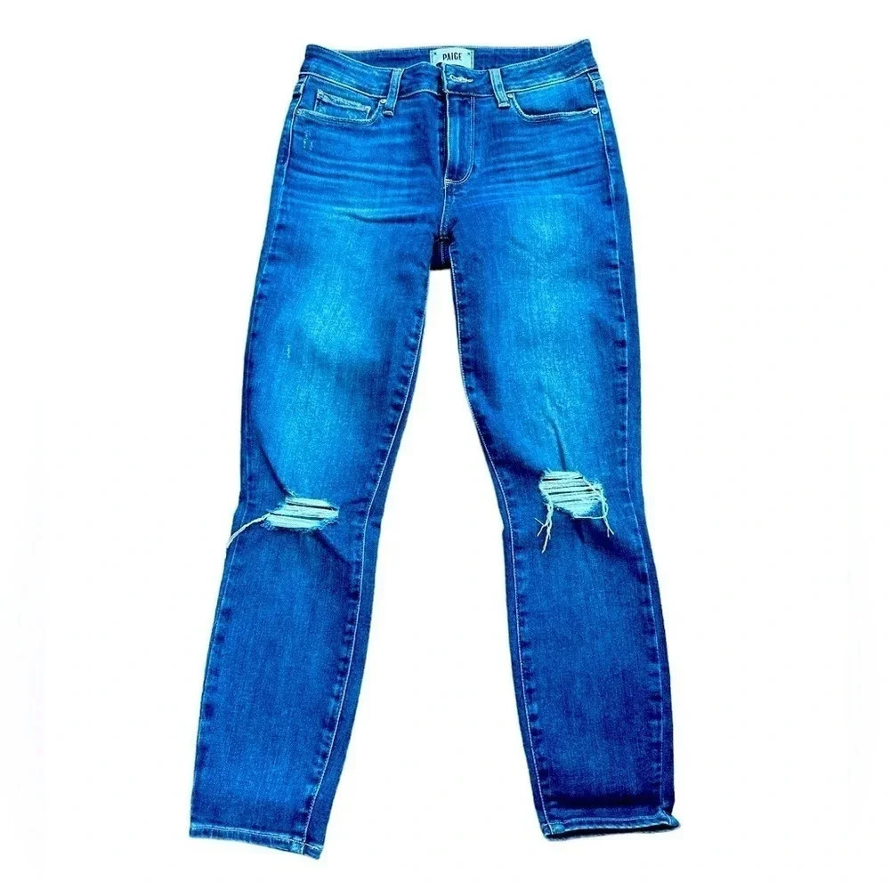 Paige Verdugo Crop Distressed Mid Rise Skinny Jeans Size 27